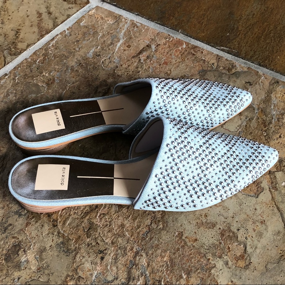 🍃💕NIB Dolce Vita Studded Denim Slide Mules - Picture 6 of 8